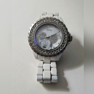Disney Mickey Mouse Women Alloy Watch White Enamel Sparkle